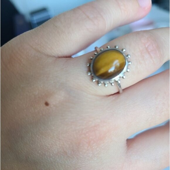 Vintage Boho Sterling Silver Brown Tiger's Eye Gemstone Cabochon Ring 6.5 - Picture 8 of 12